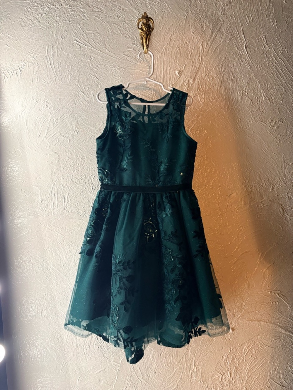 Rare Editions Emerald Green Floral Tulle Dress